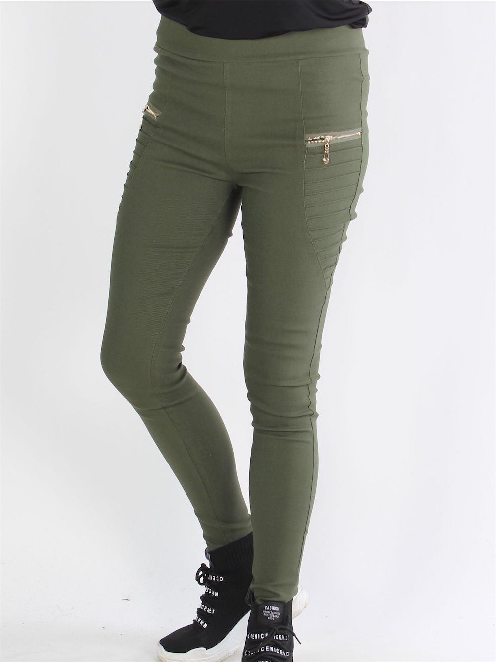 Agathe - Denim look leggings med guld lynlås